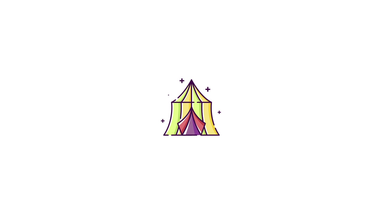 Icona animata di tenda da circo con effetto scintillante