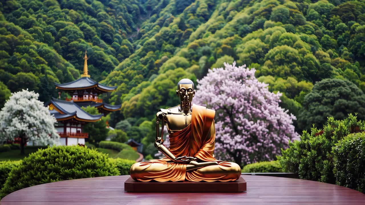 estatua de buda en un jardín de templo japonés