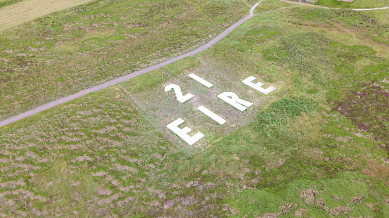 Aerial View Of The EIRE 21 Sign On The Ground Used During The WWII As Navigational Aid For Allied Aircraft In Ireland