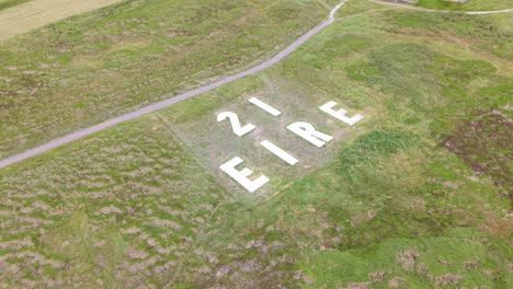 aerial view of the eire 21 sign on the ground used during the wwii as navigational aid for allied aircraft in ireland