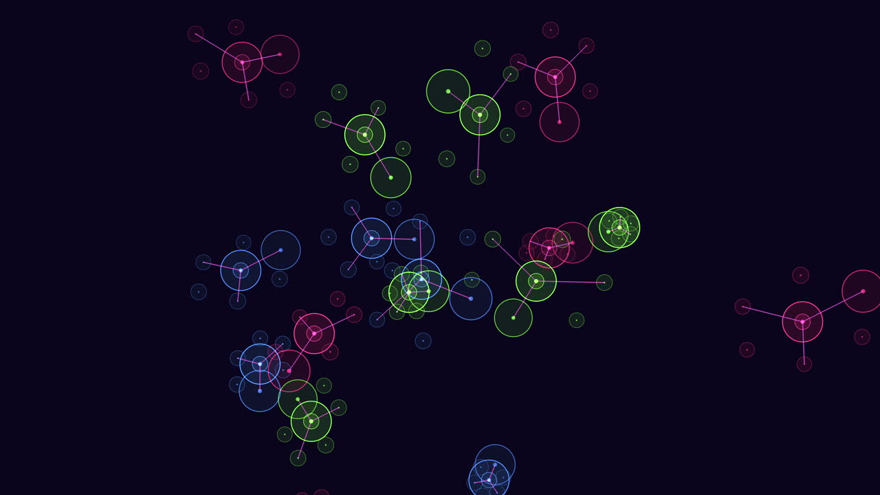 anillos y círculos abstractos en movimiento con luz led de neón en degradado negro