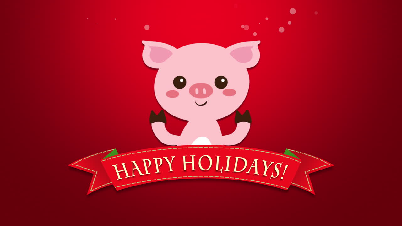 해피 홀리데이 텍스트와 재미있는 돼지