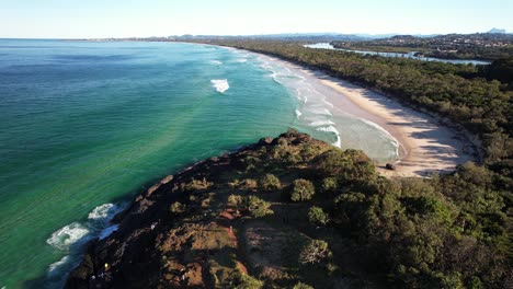 fingal head lighthouse in fingal head, nsw, australia - aerial shot