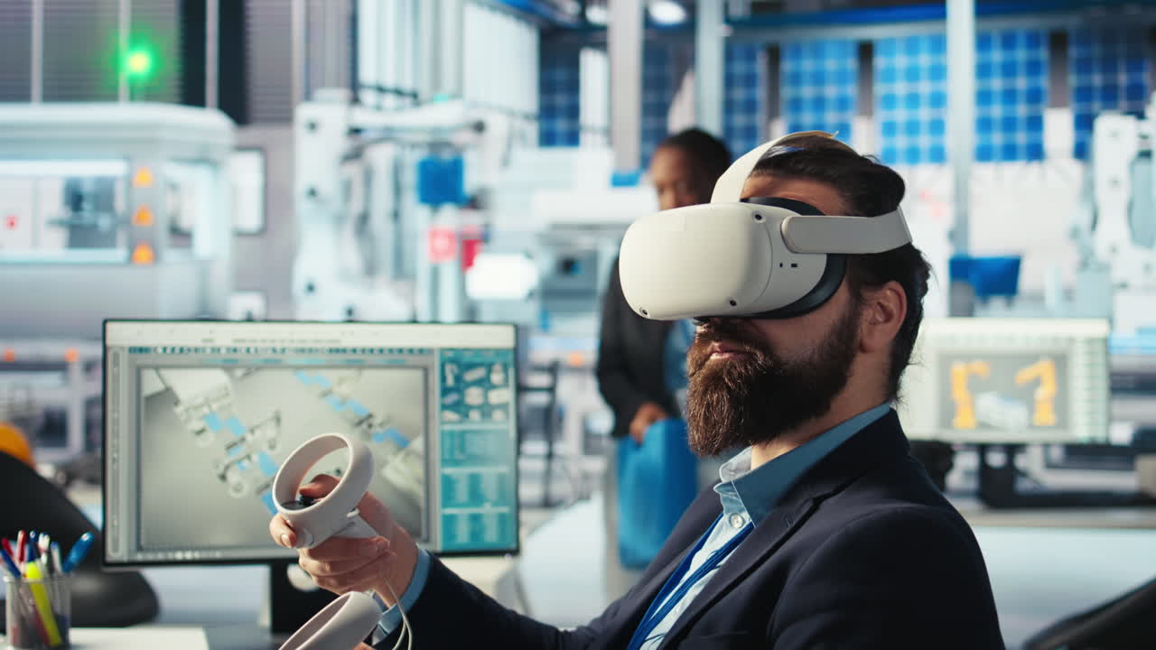 Photovoltaics engineer using VR tech researching cheaper solar solutions