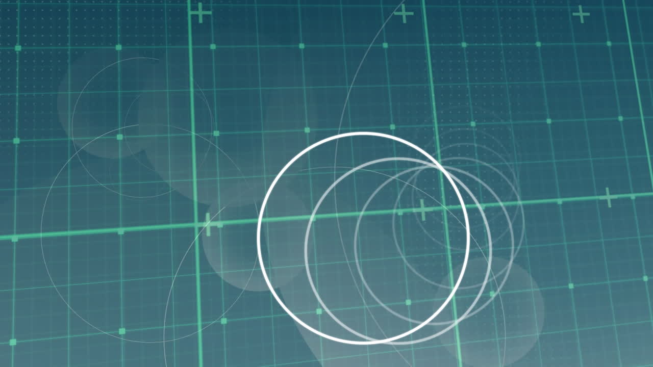 그리드와 녹색 배경의 마커 위에 회전하는 원의 애니메이션