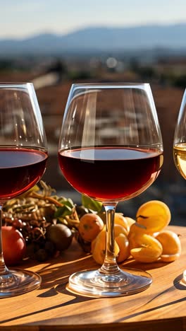 wine tasting experience with various wines at sunset in beautiful landscape