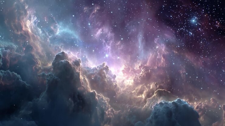 Stunning Cosmic Scene Featuring Vivid Clouds and Brilliant Stars in the Depths of Space Captured in a Breathtaking Video Transition