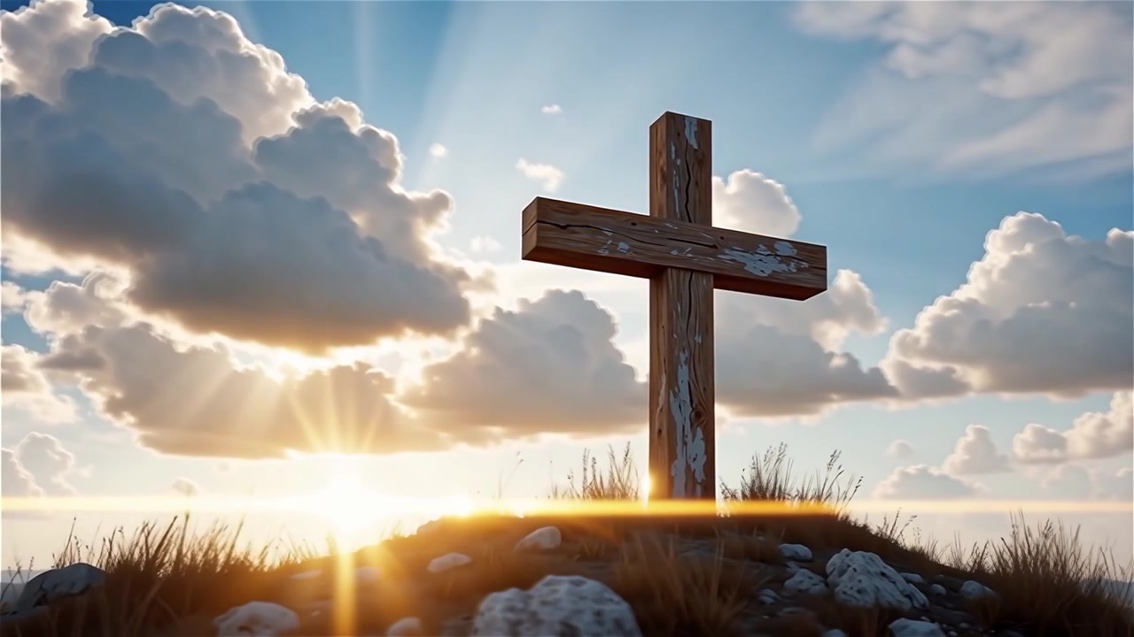 Croce Cristiana Luce Celestiale Sfondo per il Culto.