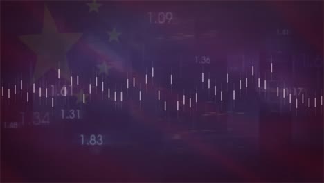 Animation-of-data-processing-over-flag-of-china