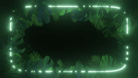 3d footage with tropical green leaf frame and neon 2022