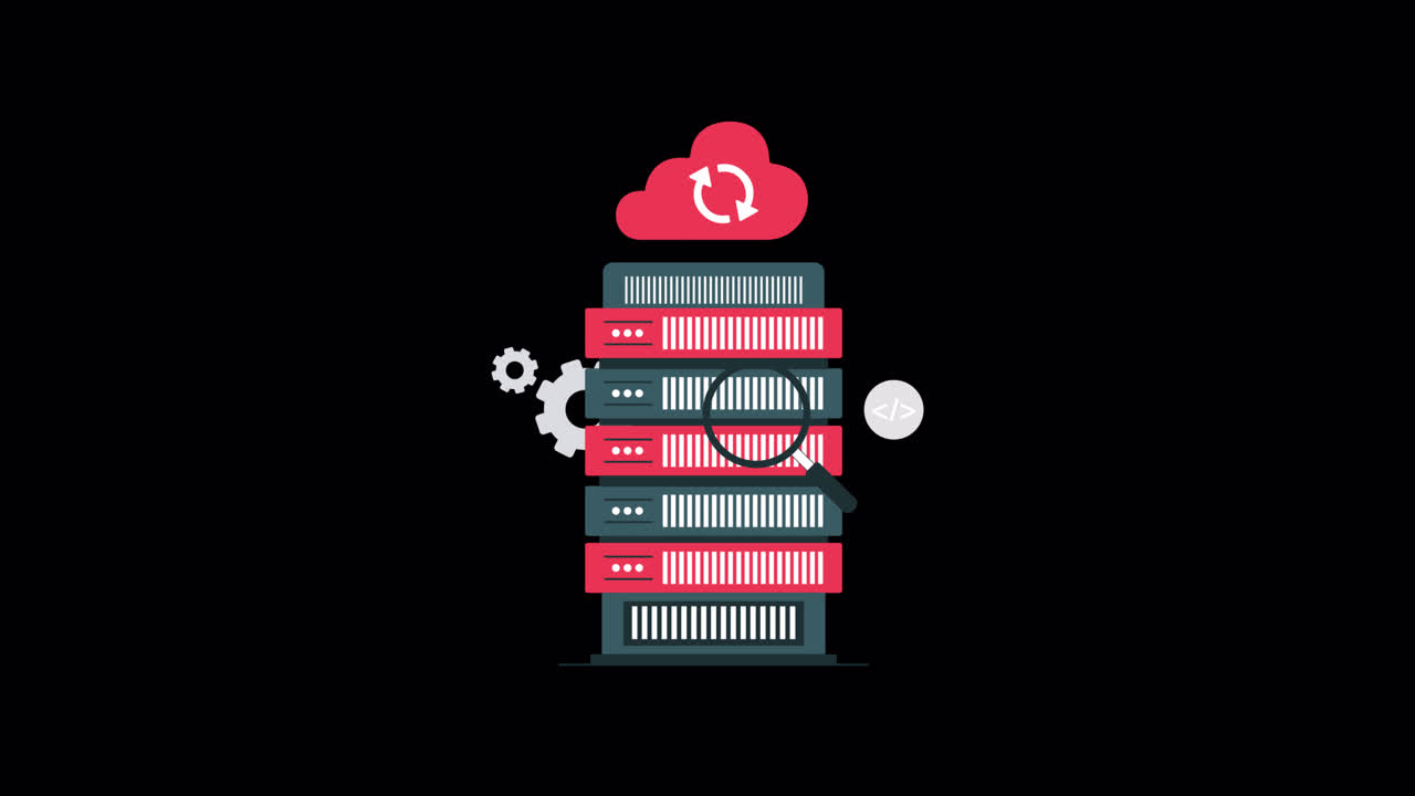 Serveurs animés avec gestion de données dans le cloud et numérisation.