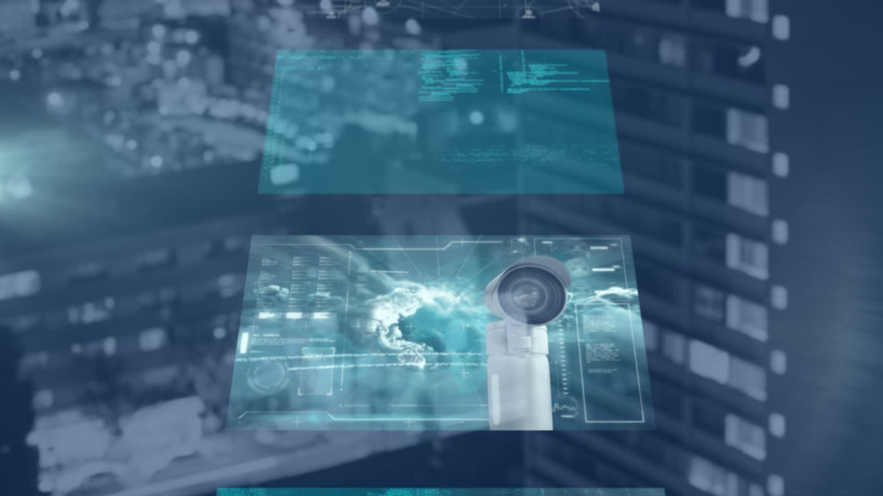 animación del procesamiento de datos sobre el paisaje urbano