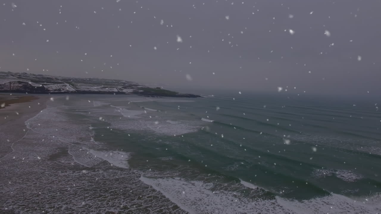 해양 풍경 위에 떨어지는 점들의 애니메이션