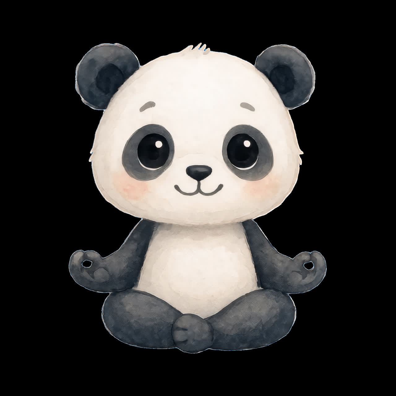 Asset animato isolato di illustrazione di un panda carino in meditazione, video 4K trasparente, canale alfa.