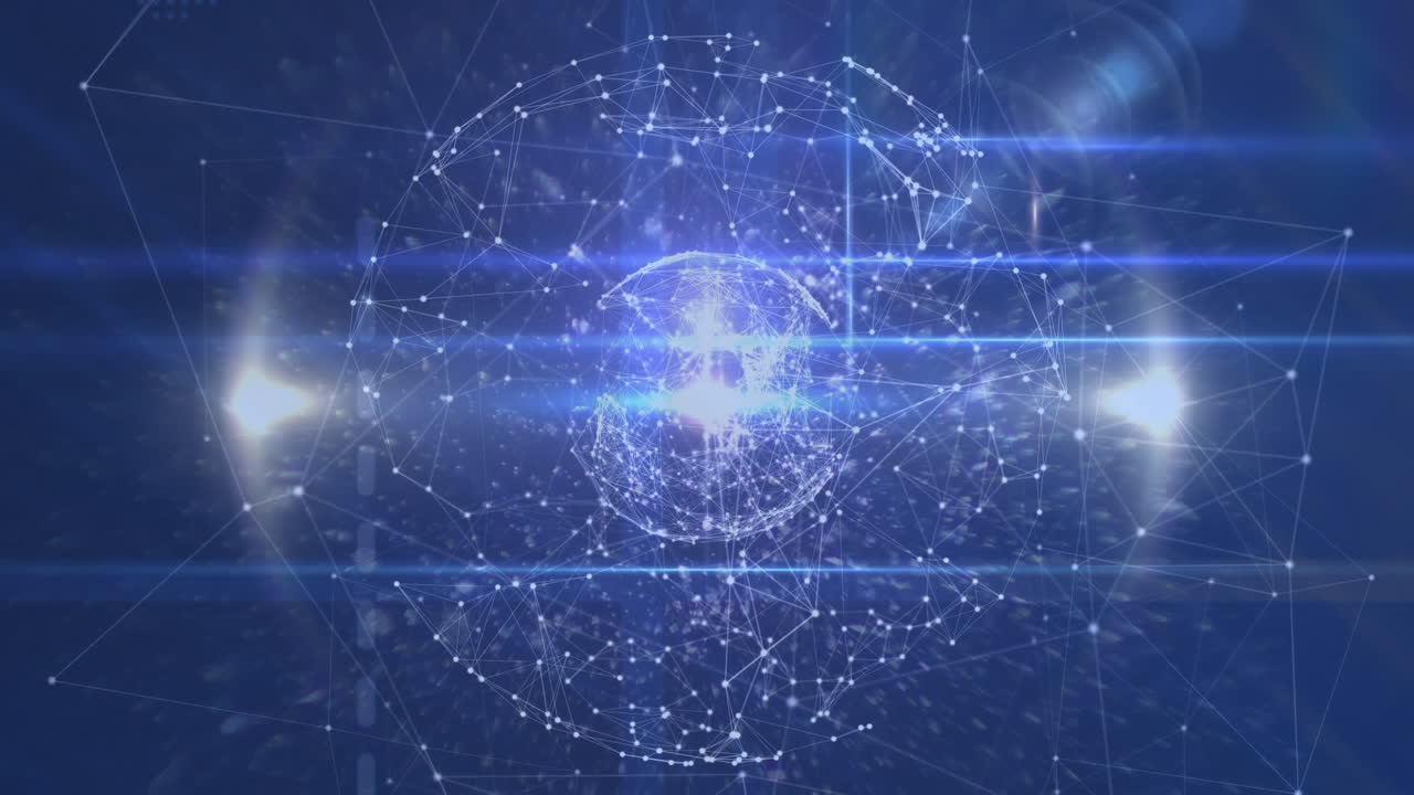 Animazione di un globo con una rete di connessioni luminose.