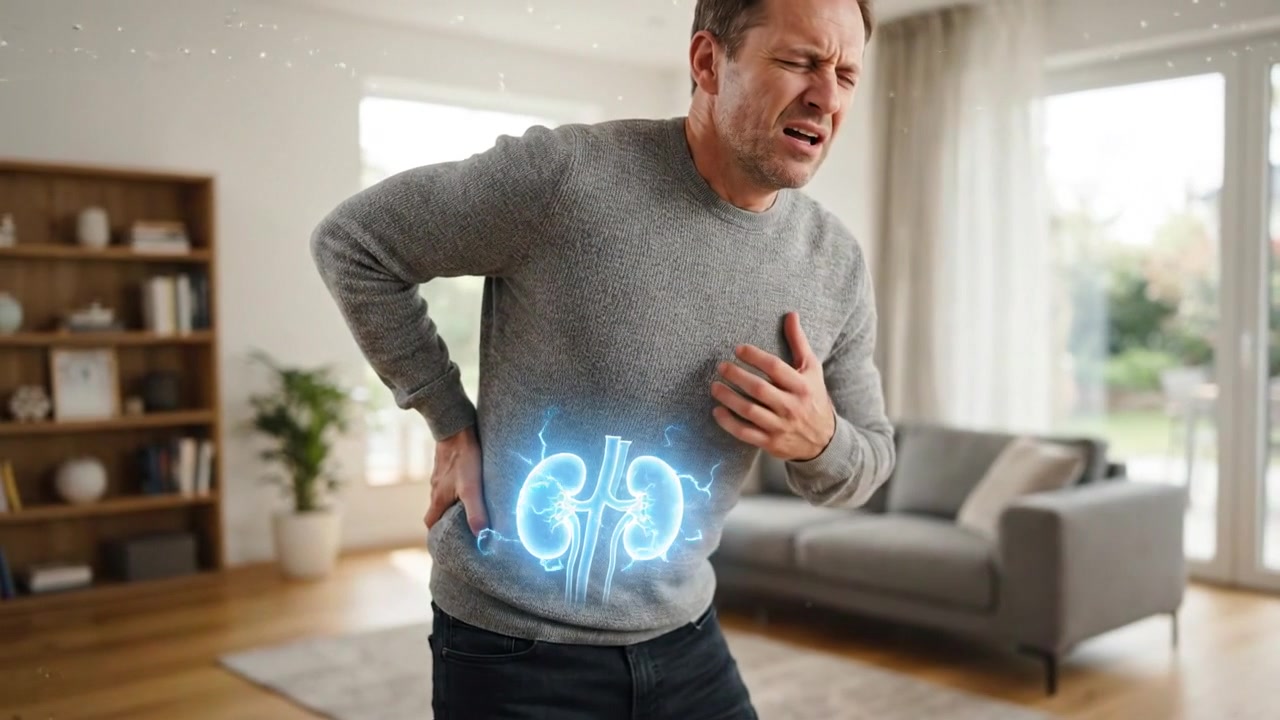 Man Suffering From Back Pain Holding Spine at Home