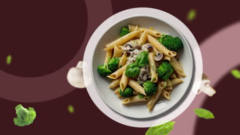 pasta penne con albahaca, brócoli y salsa de crema de setas