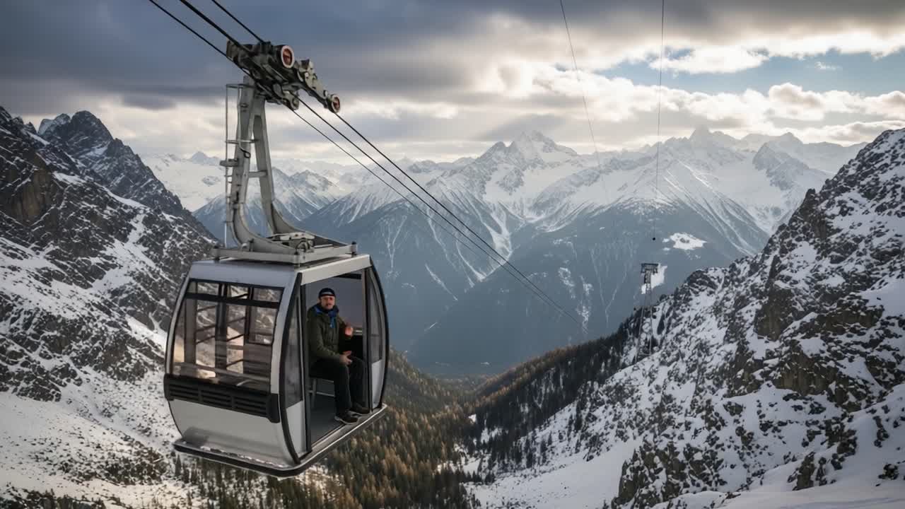 A Scenic Journey Through Majestic Snow-Capped Peaks: Exploring the Beauty of Mountain Ranges from a Gondola Ride Amidst Breathtaking Landscapes