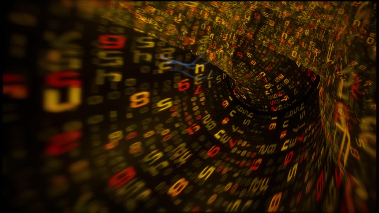 Fondo abstracto de túnel de datos con código binario naranja