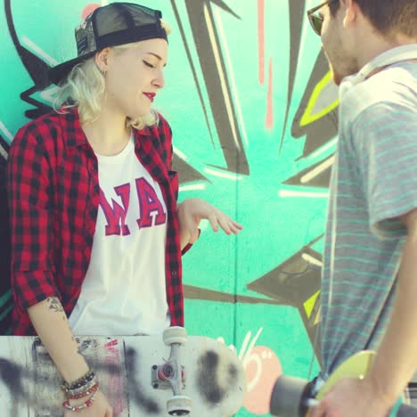 trendy urban girl chatting with her boyfriend