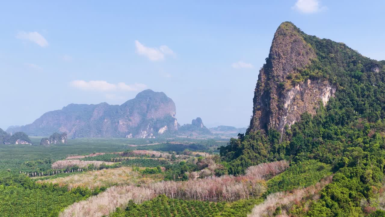 Một cảnh quay lia chậm cho thấy những vách đá vôi cao chót vót và những khu rừng xanh tươi dưới ánh nắng chói chang.