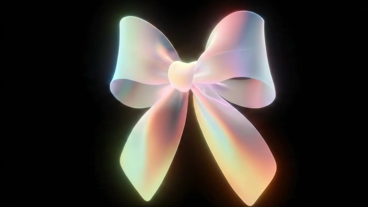 Iridescent 3D Bow Rotating Against a Black Background
