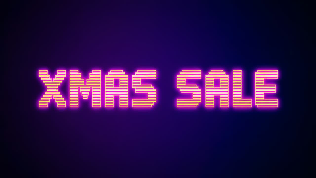Appearing striped neon XMAS SALE reacting to moving colored flares on purple-teal gradient for sale