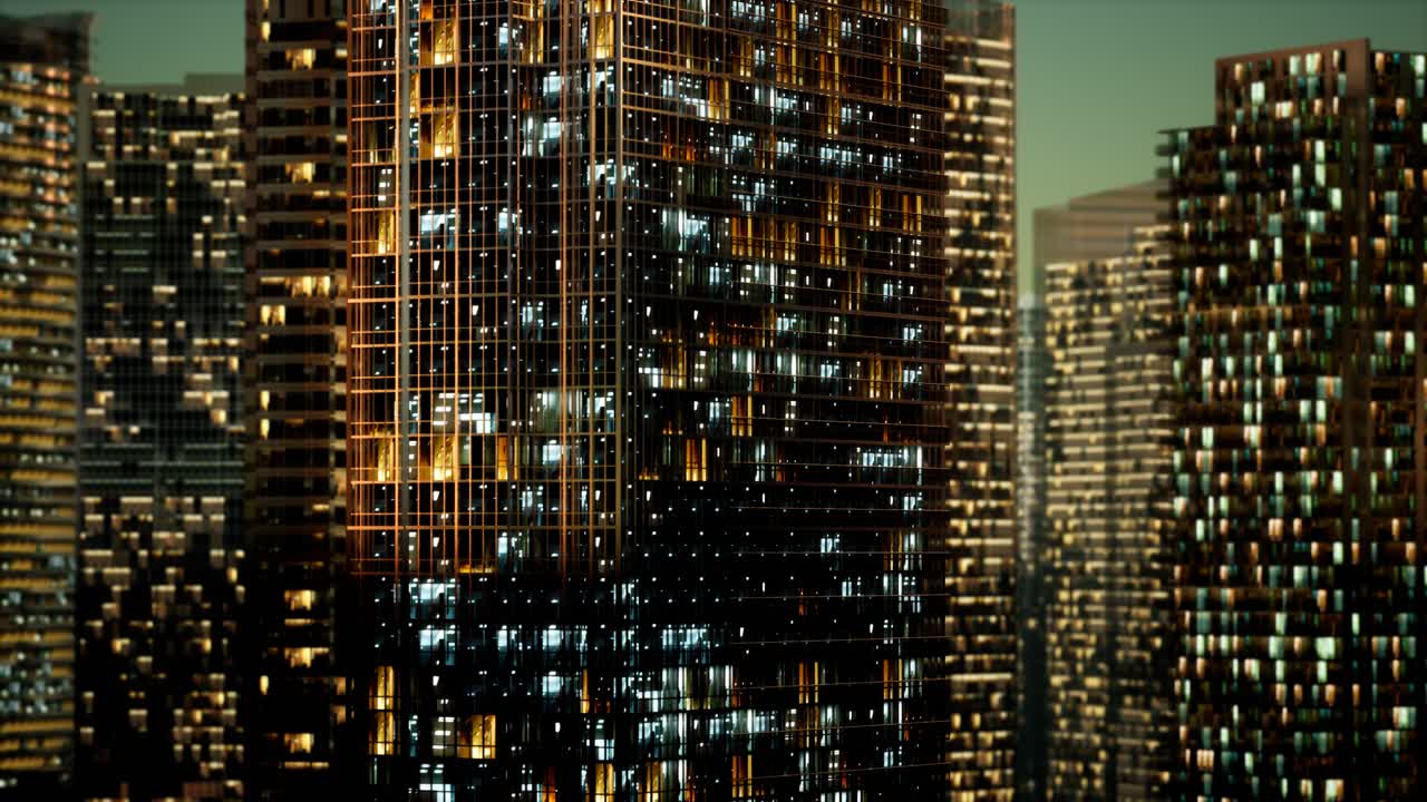 rascacielos en el barrio de negocios por la noche