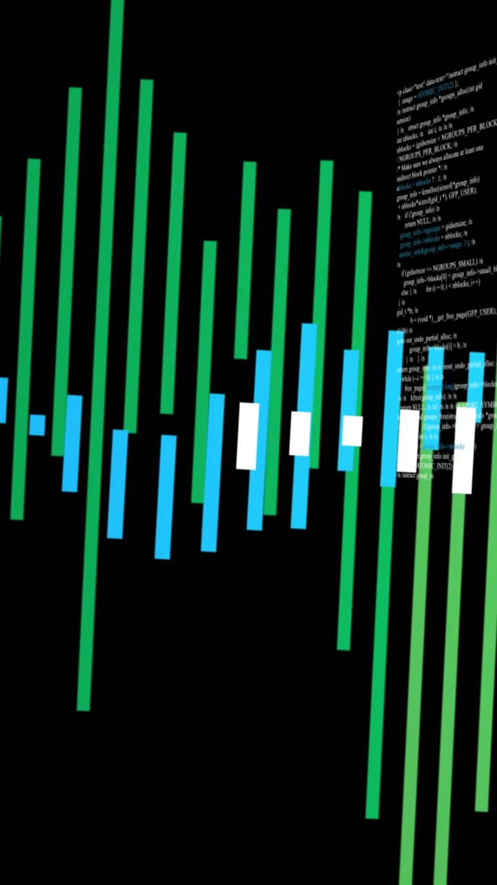 Vertical video: On start vertical bars growing and pulsing while revealing globe to show data flow