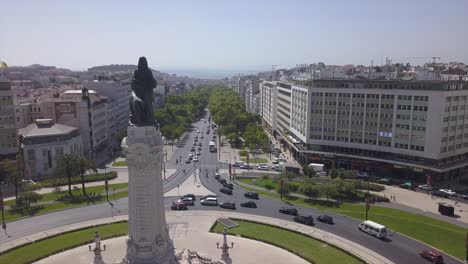 portugal day time lisbon city marquess of pombal square traffic circle panorama 4k