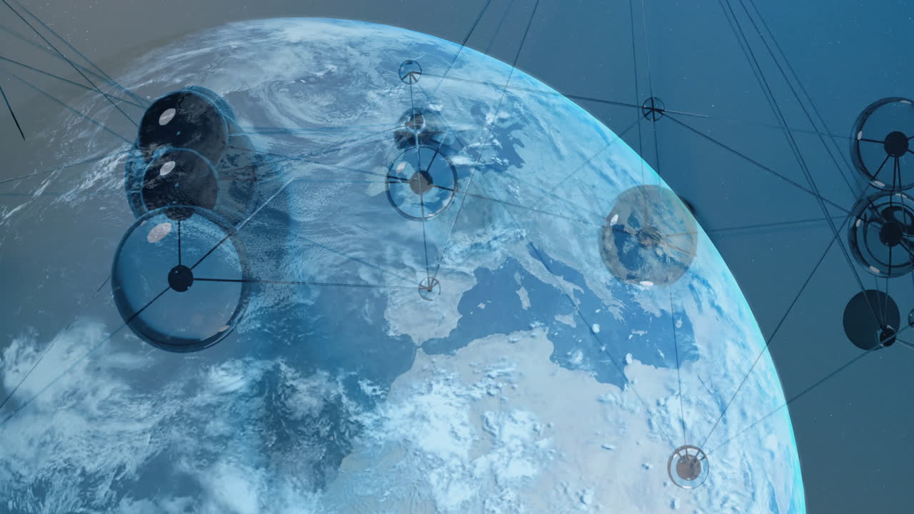 animación de la red de conexiones y procesamiento de datos sobre la tierra desde el espacio
