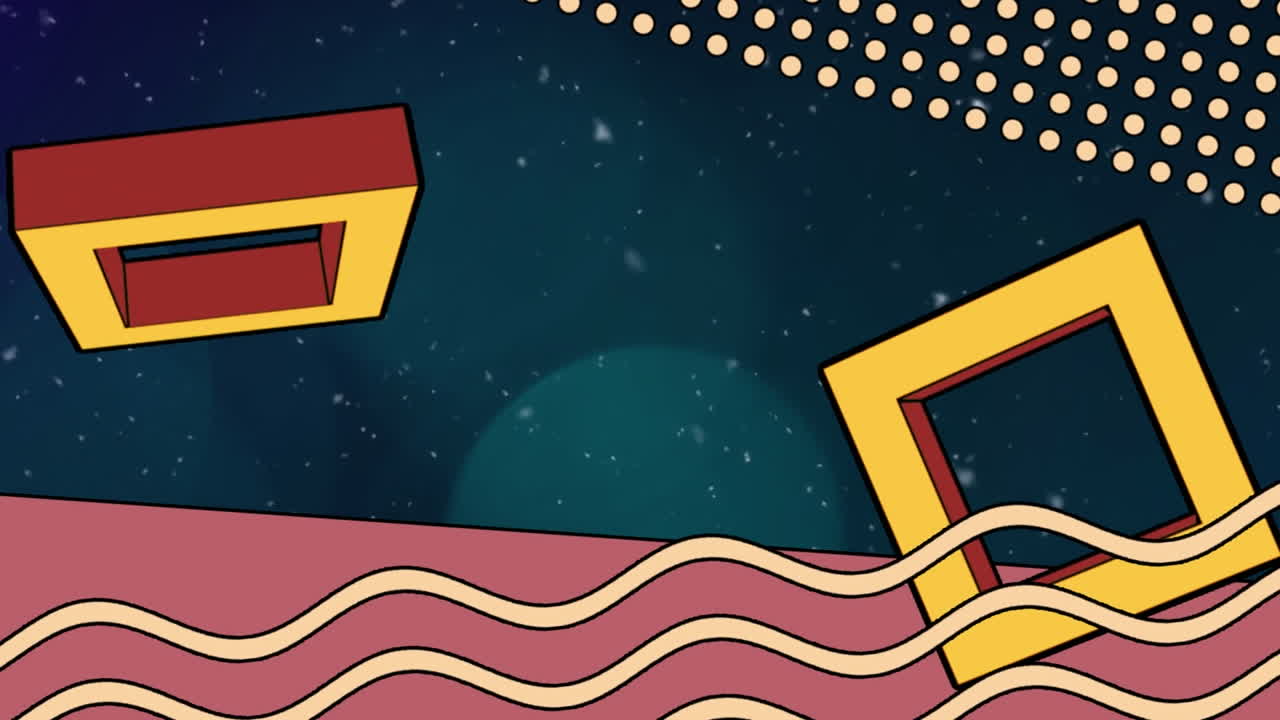 파란색 배경에 빛의 반점에 대해 추상적인 모양 위에 떨어지는  입자의 애니메이션