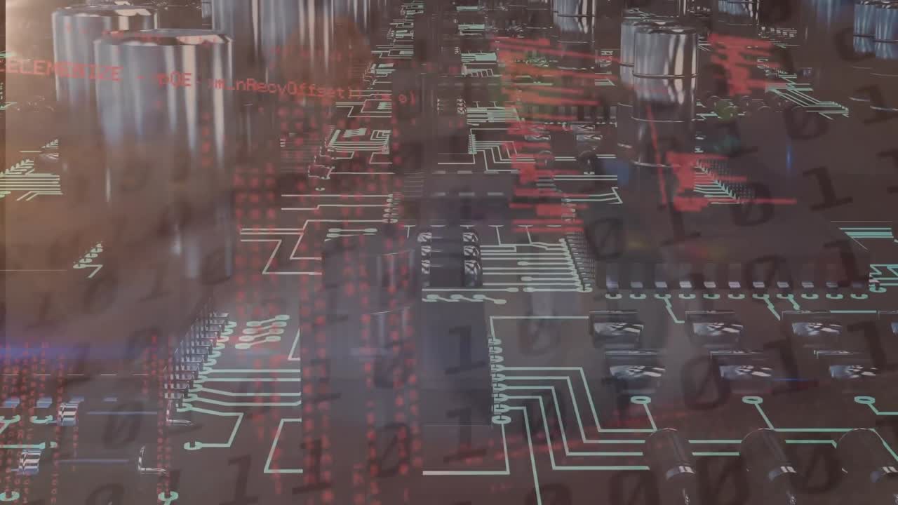 animación del procesamiento de datos sobre una placa de circuitos informáticos brillante
