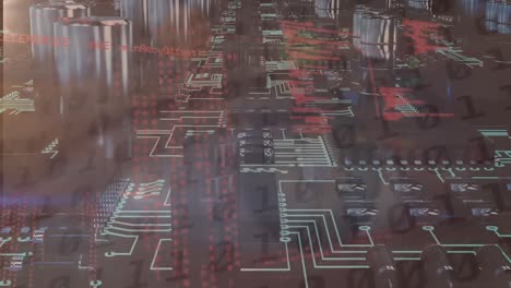 animazione dell'elaborazione dei dati su una scheda elettronica luminosa