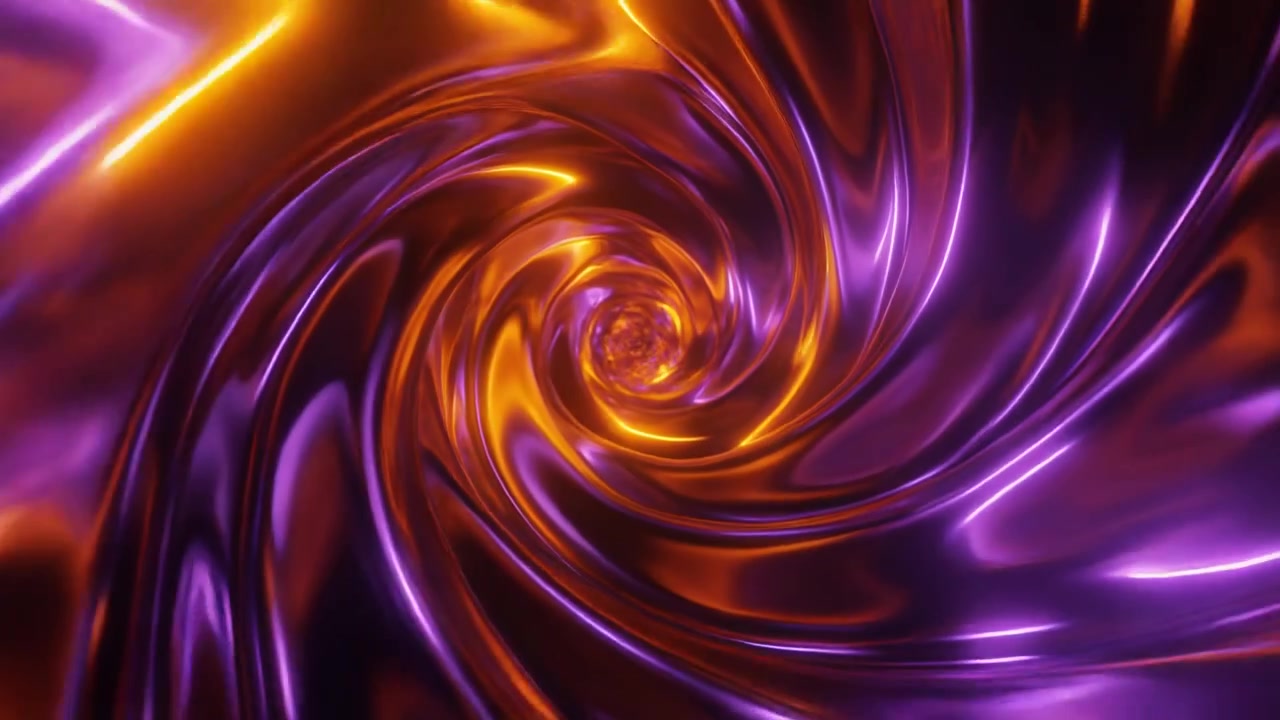 Abstract 3D Animation of Swirling Purple and Gold Liquid Metal