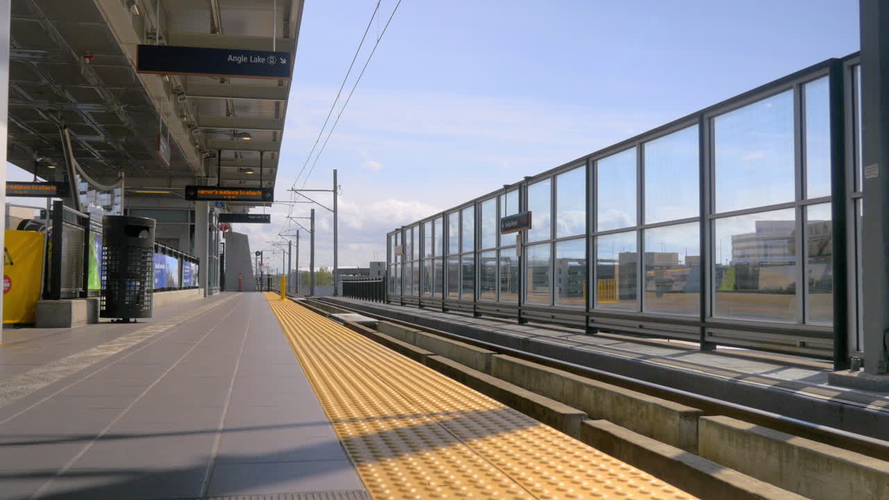 Empty train station of the Seatac airport in Seattle during covid crisis.