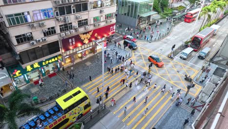 pedestrians and vehicles at a bustling city crossing