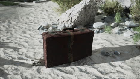 vintage suitcase abandoned in the desert