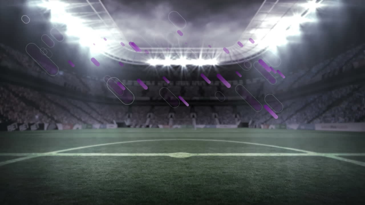 Animazione di scie di luce viola che cadono su uno stadio sportivo