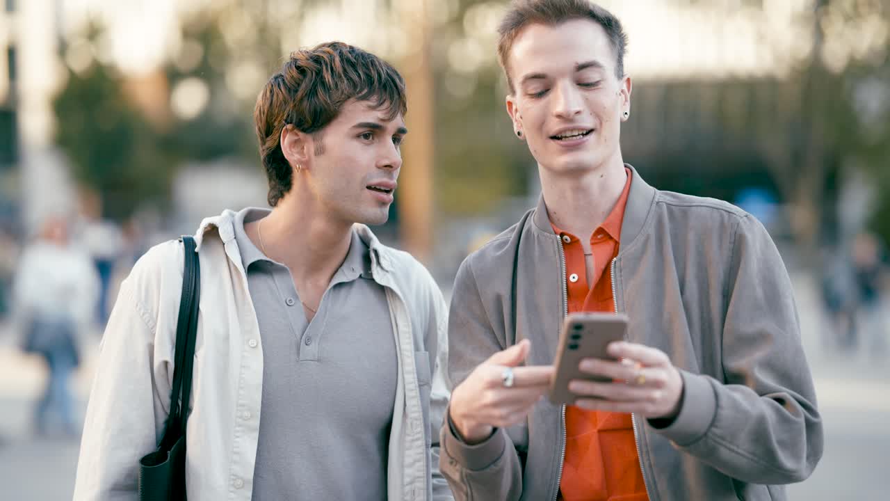Two men looking at a phone together