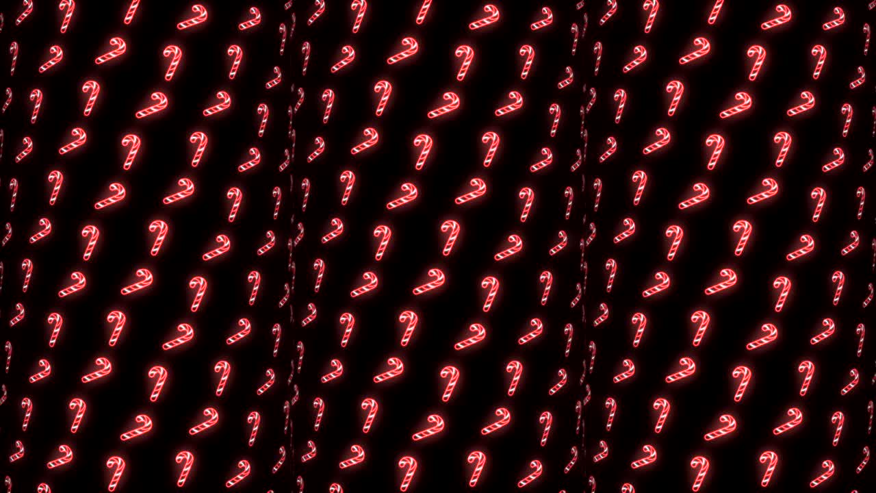 Neon Christmas Pattern Background of Candy Cane in Red White and Black Looping animation