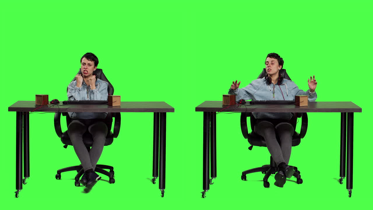 비디오 게임 대회에서 승리하고 패배하는 여성 플레이어의 pov