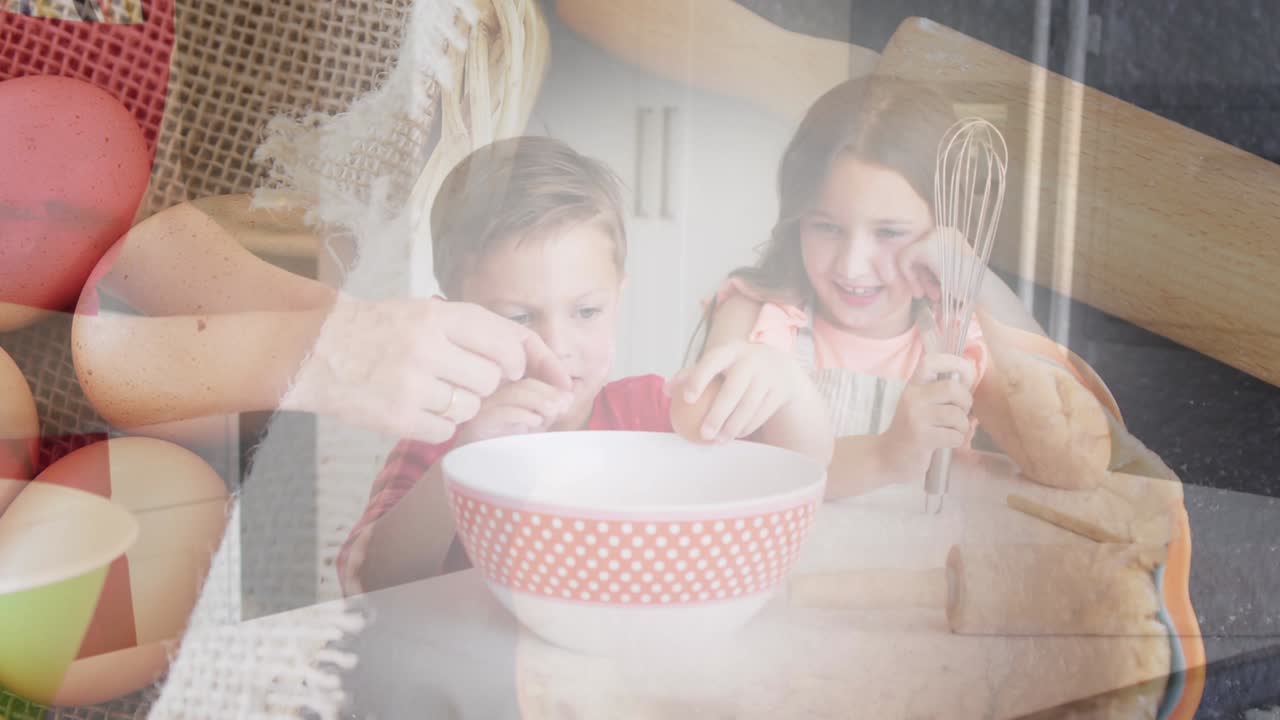 계란 과 바구니 위 에서 부 ⁇  에서  ⁇ 는 백인 가족 의 애니메이션