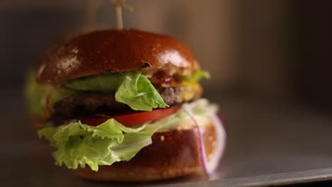 close-up of a delicious hamburger