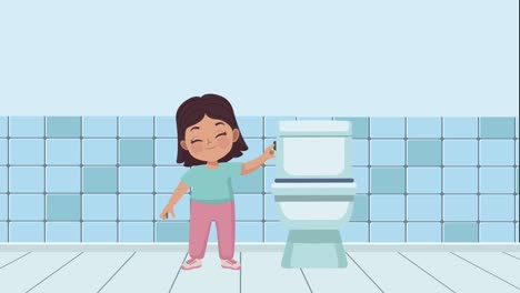 una niña vaciando el inodoro animación