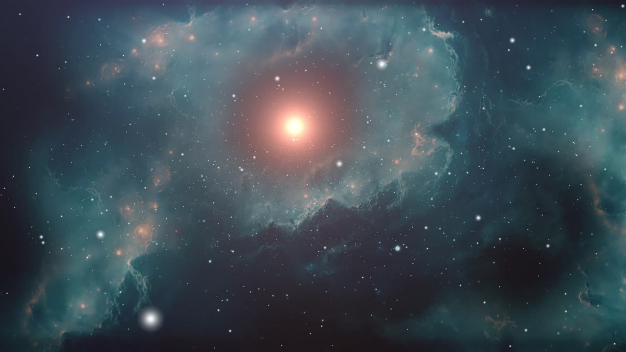 universo 4k, volando a través de estrellas brillantes con nubes nebulosas en primer plano en el espacio