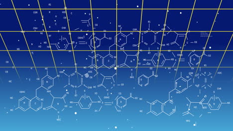 animation of chemical formulas and molecular structures on blue gradient background