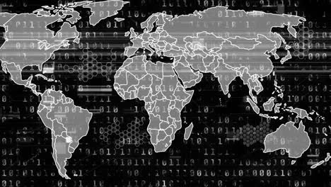 animación del procesamiento de datos sobre el mapa del mundo