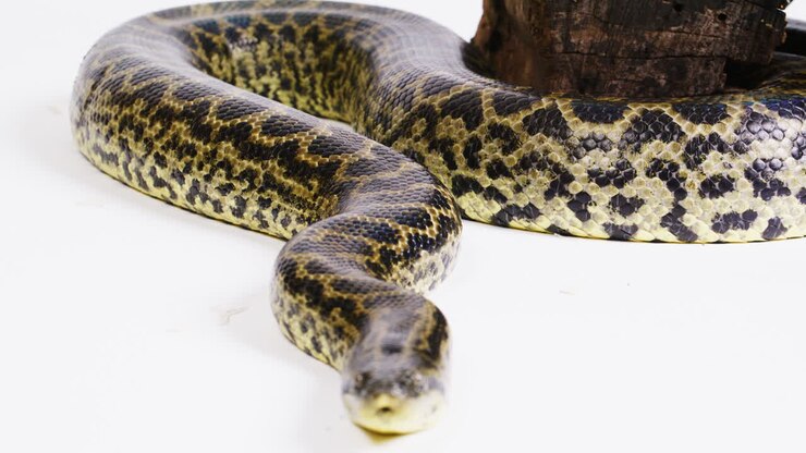 Anaconda gialla su sfondo bianco