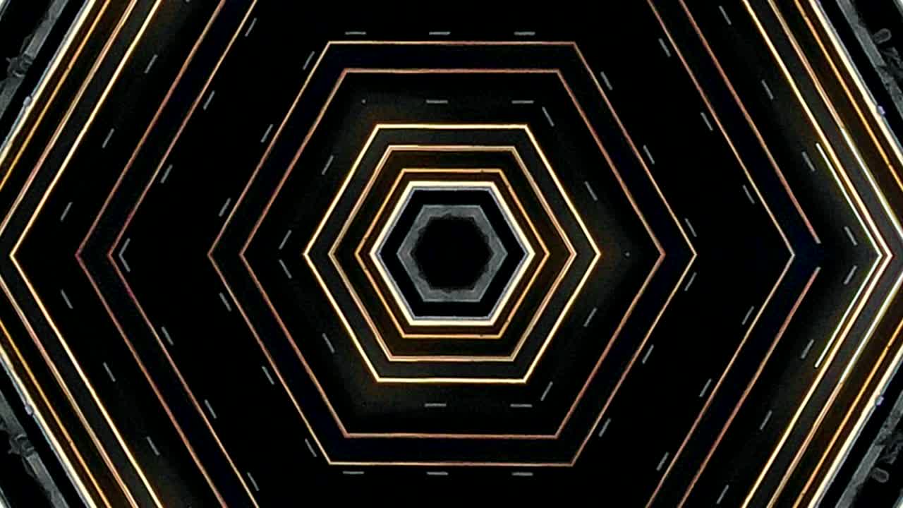 추상적인 미래의 터널에서 비행의 애니메이션과 함께 미래의 추상적인 배경, 네온 빛의 선 패턴.